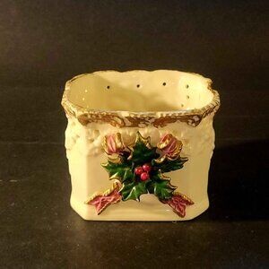 Vintage Ceramic Christmas Trinket Box, Planter, Candy Dish, Votive Candle Holder